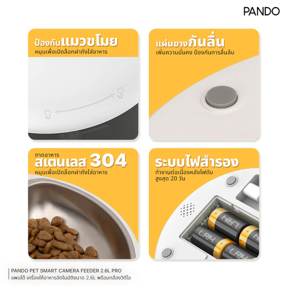 เครื่องให้อาหารอัตโนมัติ PANDO รุ่น โปร ขนาด 2.6L (พร้อมกล้องวิดีโอ)